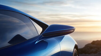Fototapeta premium Blue sports car sunset coast ocean view