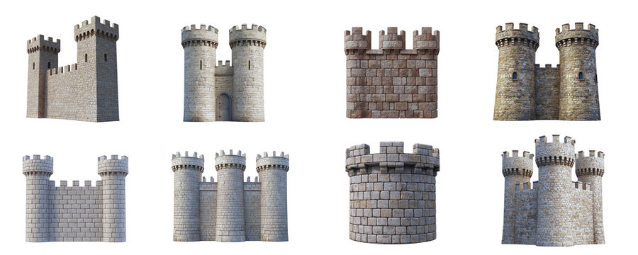 Collection of Medieval Castle Towers and Walls Stone Textures Architectural Elements for Game Design
