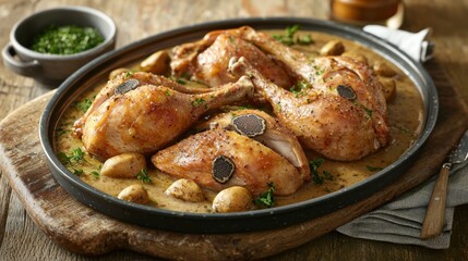 Fototapeta premium Roasted Chicken Thighs with Mushrooms and Truffle