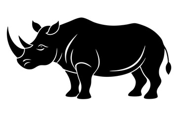 Fototapeta premium Monochrome Rhinoceros Graphic Vector Illustration Isolated On White Background Strong African Wildlife Outline Herbivore Design, rhinoceros, rhino, black and white, vector, illustration, animal