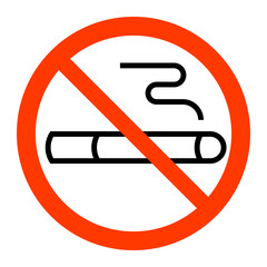 No smoking. Prohibitory warning sign. Line contour cigarette in red crossed out circle. Vector illustration.