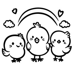Obraz premium line drawing of three cute cartoon birds