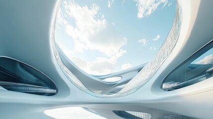 Obraz premium Futuristic architecture curves skyward blue bright