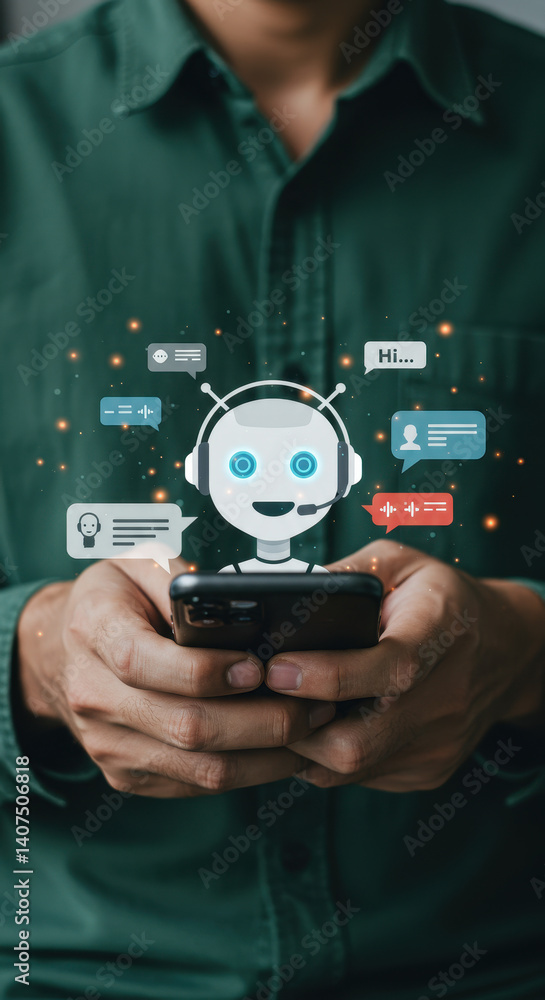 Poster ai chatbot assistant: connecting with virtual help on mobile. experience seamless communication & pe