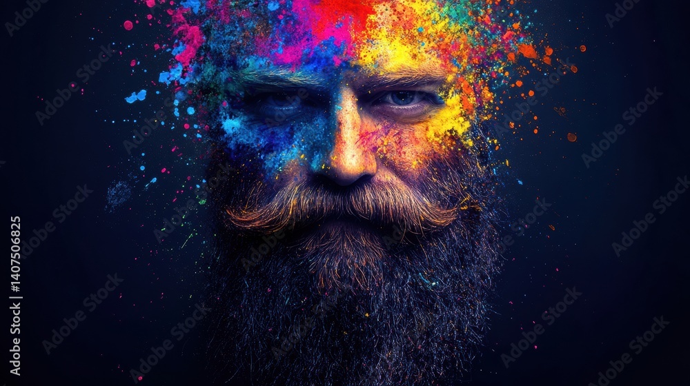 Fototapete colorful artistic representation of a beard with paint splashes capturing an expressive and vibrant 