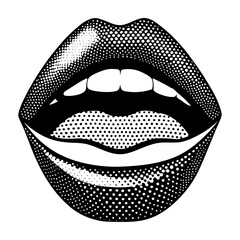 Obraz premium Sensual Lips Illustration: Bold Halftone Design with Open Mouth, Ideal for Fashion, Beauty, and Alluring Visual Concepts