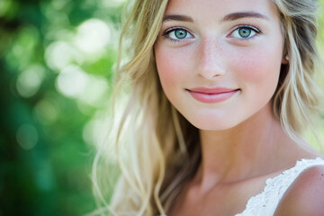 Naklejka premium Smiling young person enjoying a spring vacation with warm lights and vibrant evening atmosphere generative AI