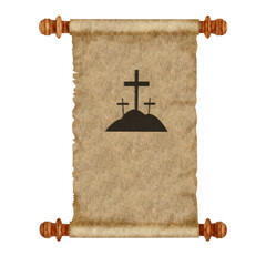 Old skin scroll with Good Friday initials on transparent background