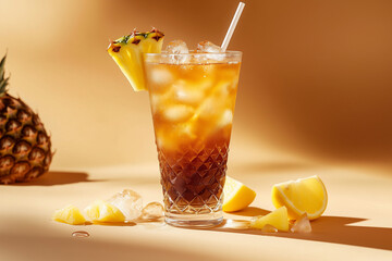 cocktail with pineapplen lemon and ice