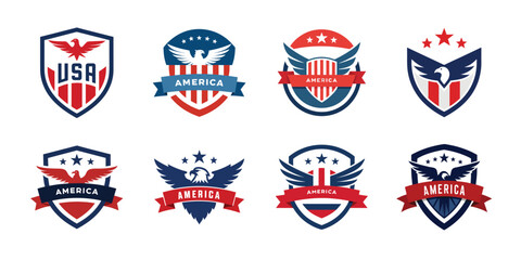 USA eagle shield set, American eagle banner vector illustration collection