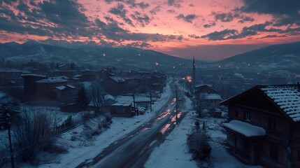 Winter Village at Sunset