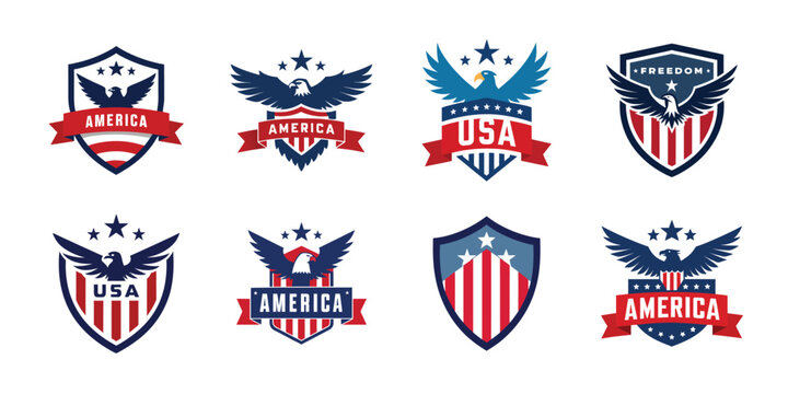 USA eagle shield set, American eagle banner vector illustration collection