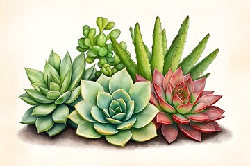 Fototapeta premium Colorful Succulent Plants Arrangement on Soft Background