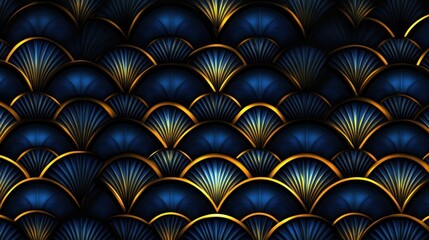 Art Deco Pattern Background with Golden Accents and Elegant Blue
