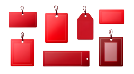 Red clearance sticker set for sale promotions isolated on transparent background --ar 16:9 --v 7.0