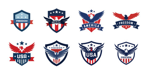 USA eagle shield set, American eagle banner vector illustration collection