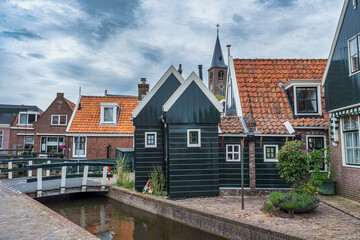 Narrow streets and typical little houses in Volendam's town center