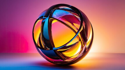 Abstract glass sphere vibrant colors light play