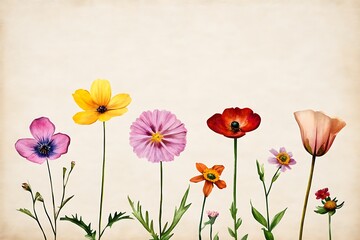 Fototapeta premium Colorful Wildflowers with Soft Vintage Texture Background