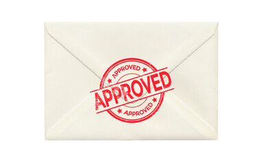 white envelope with Approved rubber stamp isolated on white background, white envelope PNG