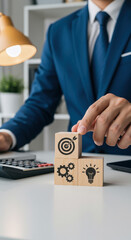 Strategy Blocks: Target, Gears, Idea - Business Success, Goals, Planning, Solutions & Innovation in Action!