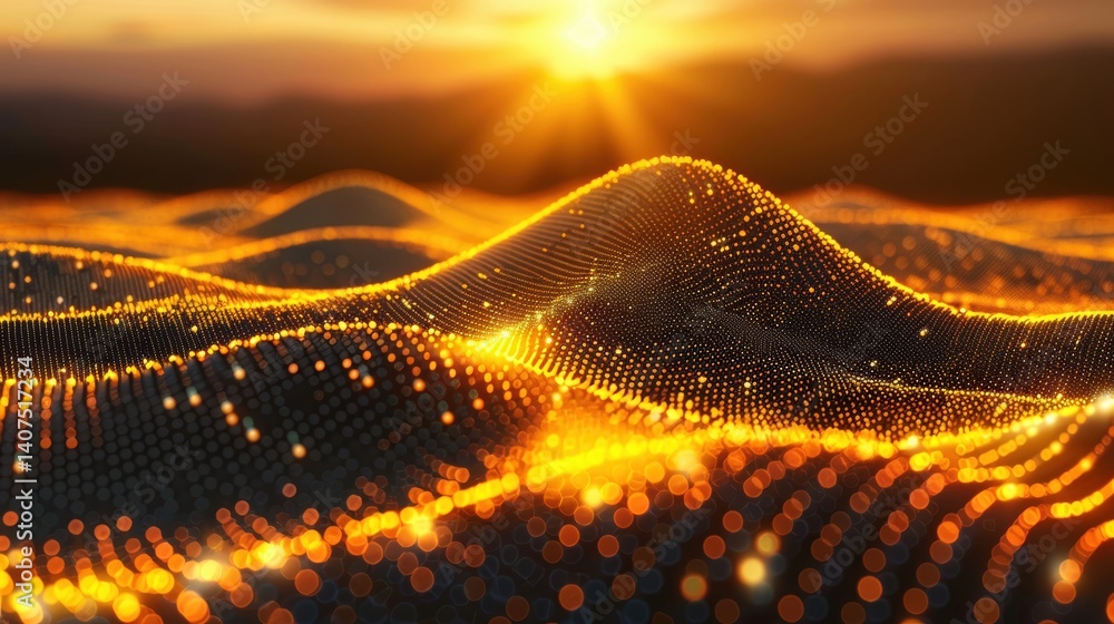 Aufkleber a captivating visualization of digital connections and data exchange flows across a stylized landsca