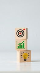 Idea to Target: Wooden Blocks Stack Depicting Growth, Success & Innovation. Business Strategy, Goal Setting & Creative Thinking Visual.