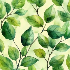 Obraz premium Seamless watercolor pattern of tropical green leaves botanical illustration vibrant summer exotic palm foliage