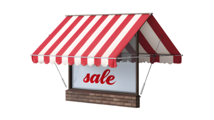 Storefront awning with "sale" signage isolated on white background --ar 16:9 --v 7.0