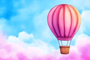 Fototapeta premium Colorful Hot Air Balloon Floating Above Painterly Cloud Sky
