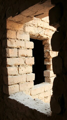 Sunlight through Old Brick Wall Window, Desert Ruin Interior