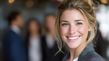 Young Woman Smiling in Business Attire Portrait in Natural Setting