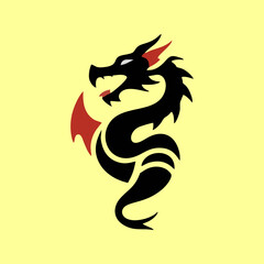 Stylized dragon head logo with curved tribal shapes and fire-inspired strokes in modern icon format