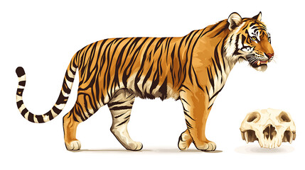 Obraz premium Siberian Tiger Profile with Skull
