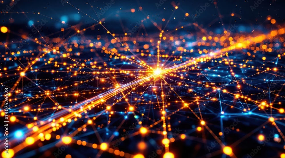 Aufkleber a vibrant digital network of glowing nodes and connections, illustrating the concept of interconnect