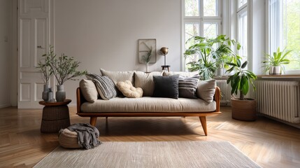 Neutral-toned living room with plants.
