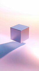 Obraz premium Levitating metallic cube pastel background