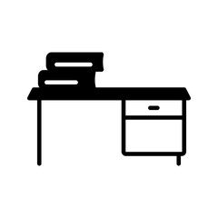 Study Desk Icon Element with a book on a table and an open window on a white background