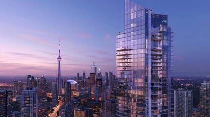 Blurred city skyline at dawn