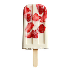 Strawberry Swirl Popsicle with Fresh Fruit Pieces Isolated on Transparent Background,Creamy Strawberry Popsicle with Fresh Fruit,frozen strawberry and cream popsicle,Strawberry Swirl Popsicles
