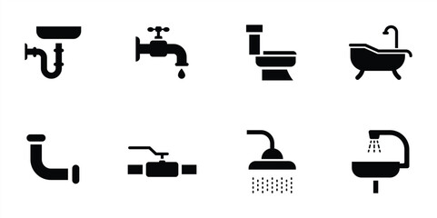 Set of Plumbing and Water Supply Icon Vector Illustration