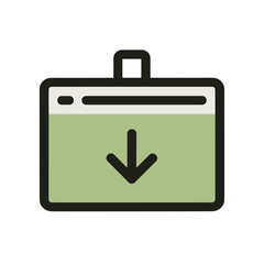 Simple line download interface icon in green background  