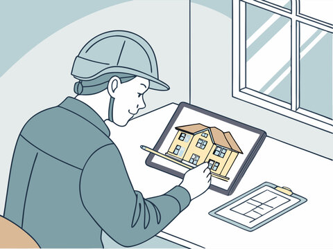 Architect Designing House Plan on Digital Tablet Modern Home Construction - Powered by Adobe