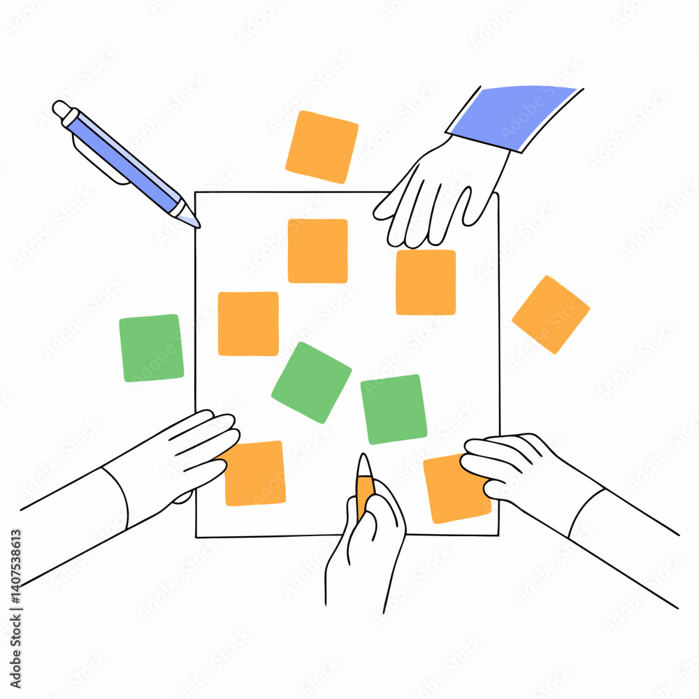 Aufkleber collaborative teamwork brainstorming and idea generation with sticky notes