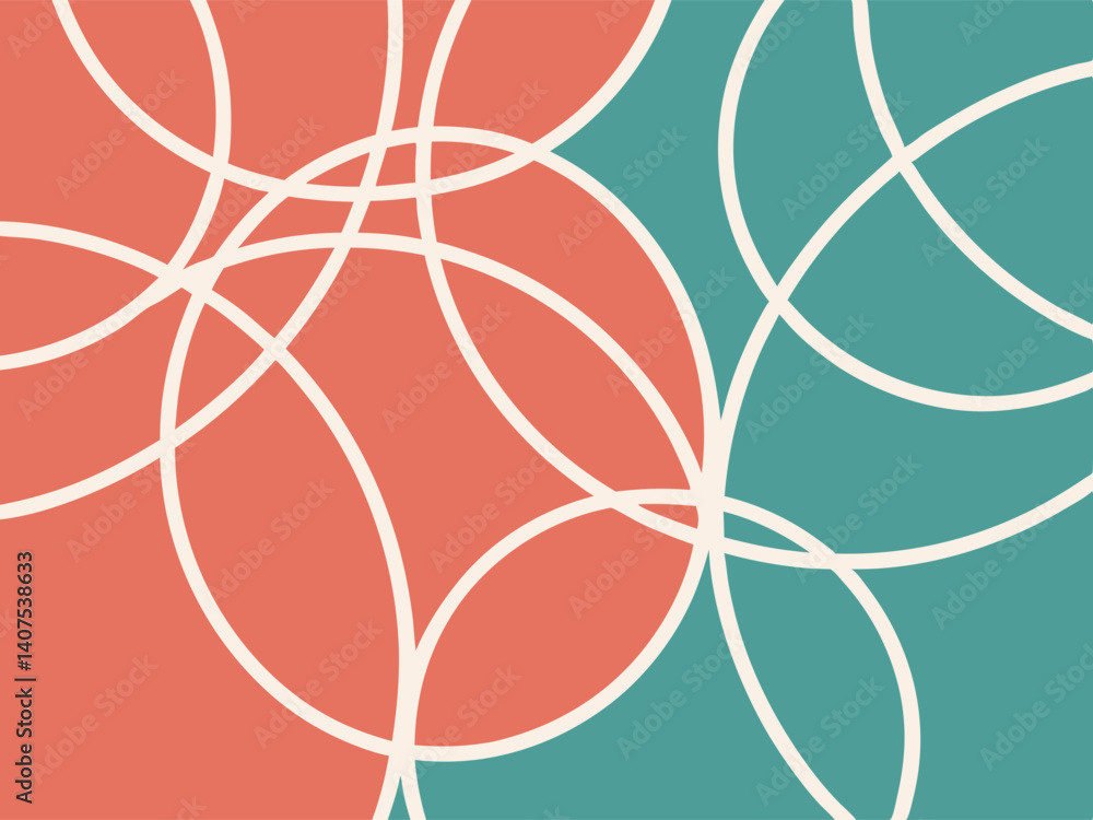 Poster abstract geometric pattern with intersecting circles in coral and teal