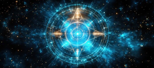 Nine Pointed Star of Solfeggio Frequencies in Deep Space Meditation Background