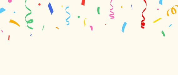 Festive Celebration Background with Colorful Confetti and Streamers, Isolated Celebration Design Template. Celebration carnival ribbons, confetti, Holiday, birthday.