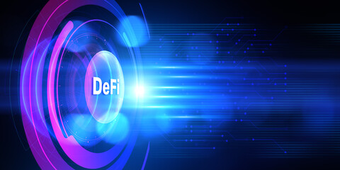 DeFi Decentralised finance Fintech Cryptocurrency and blockchain concept.