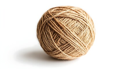 A ball of brown jute yarn on a white background