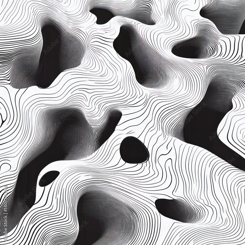Poster abstract black and white op art pattern dynamic line work flowing shapes seamless background